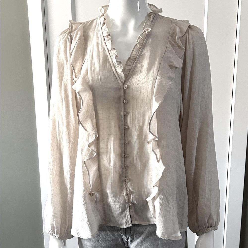 Apricot Vertical Ruffle Shimmer Slub Shirt NWT - Picture 10 of 10